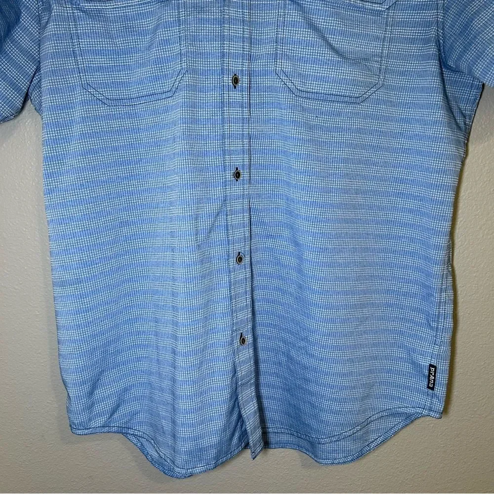 prAna Cayman Blue Short Sleeve Button Down Outdoor Shirt Pockets Mens Size Large